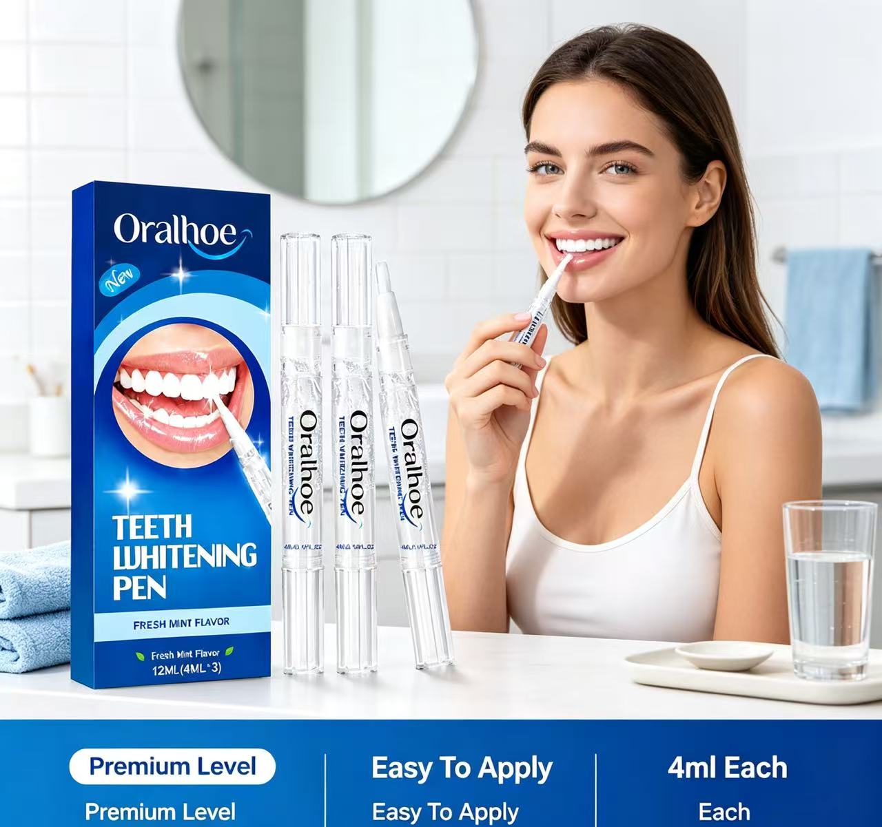 Teeth Whitening Pens - ปากกาฟอกสีฟัน Oralhoe ชุด 3 ชิ้น กลิ่นมิ้นต์สดชื่น