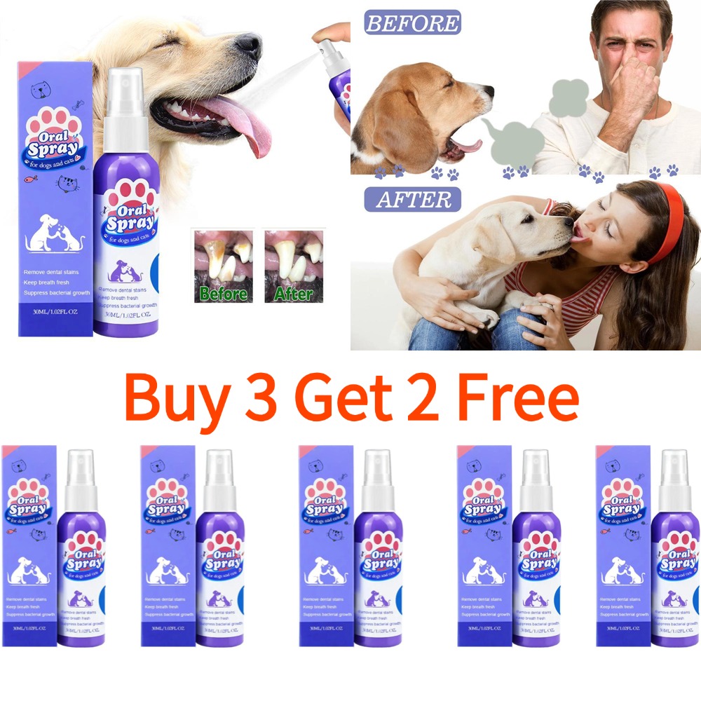 Teeth Whitening Mouthwash - สเปรย์สำหรับทำความสะอาดช่องปากสัตว์เลี้ยง, สเปรย์ช่วยให้ลมหายใจสดชื่นและทำความสะอาดฟัน, สเปรย์ดูแลช่องปากสำหรับสุนัข, ลดคราบหินปูนและคราบพลัค, ช่องปากสุขภาพดีสำหรับสุนัข