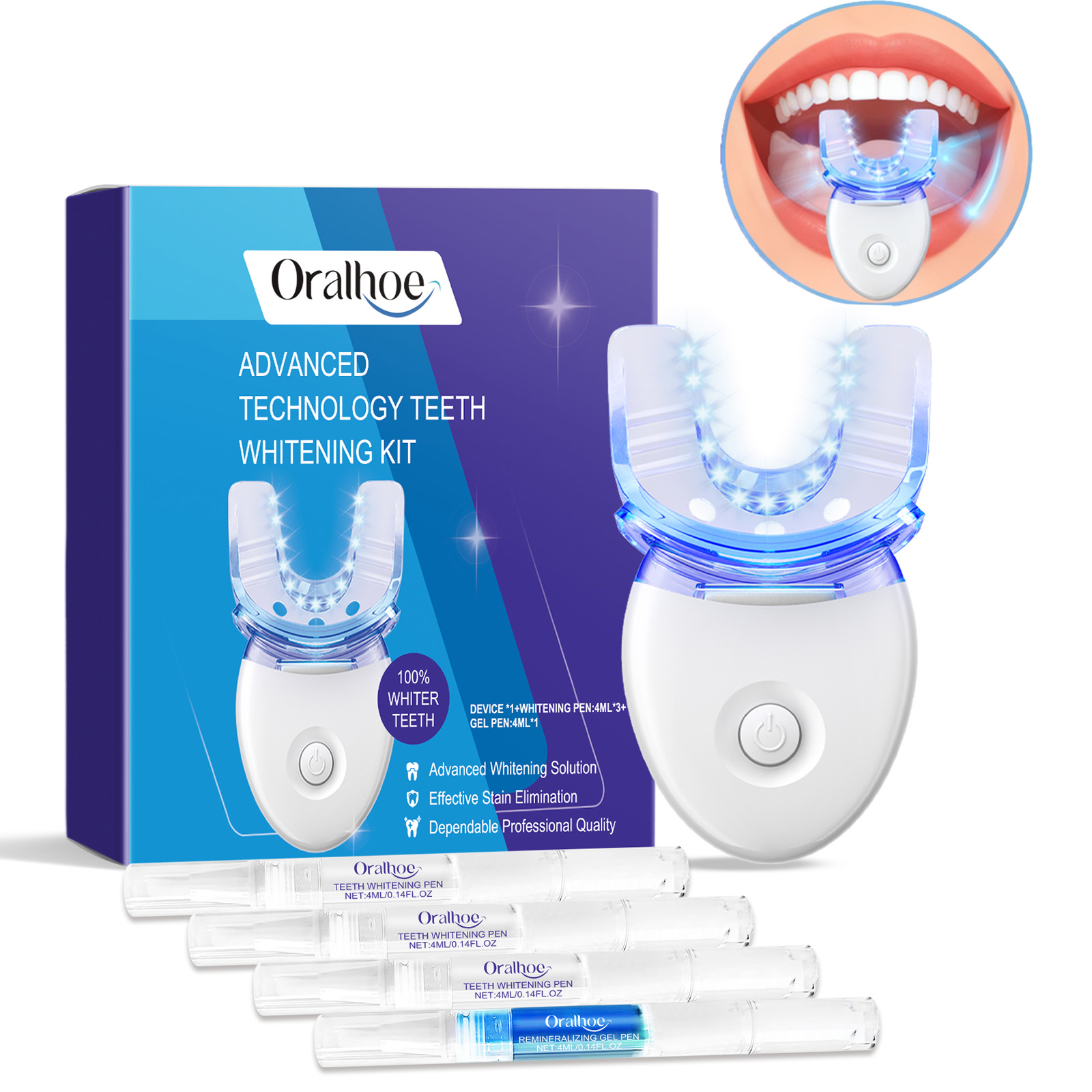 Teeth Whitening Mouthwash - ชุดอุปกรณ์ฟอกสีฟันแบบมืออาชีพด้วยแสง LED พร้อมเจลฟอกสีฟัน 4 เท่า ระบบเร่งการฟอกสีฟันด้วยแสงสีฟ้า
