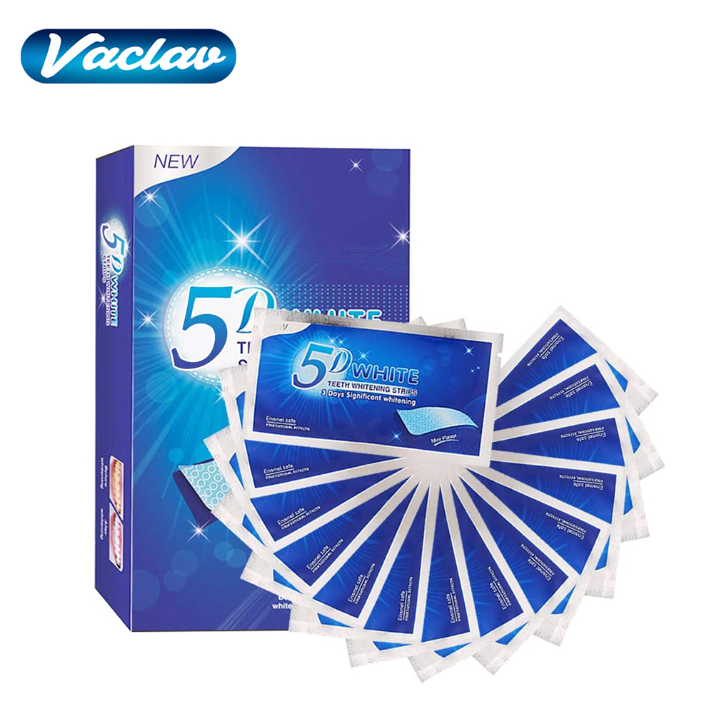 Teeth Whitening Kit - แผ่นฟอกสีฟันขาว 5D ไวท์เทนนิ่ง สตริปเจลฟอกสีฟัน ช่วยขจัดคราบกาแฟจากการสูบบุหรี่ ชุดฟอกสีฟันสำหรับใช้ในบ้านที่มีประสิทธิภาพ